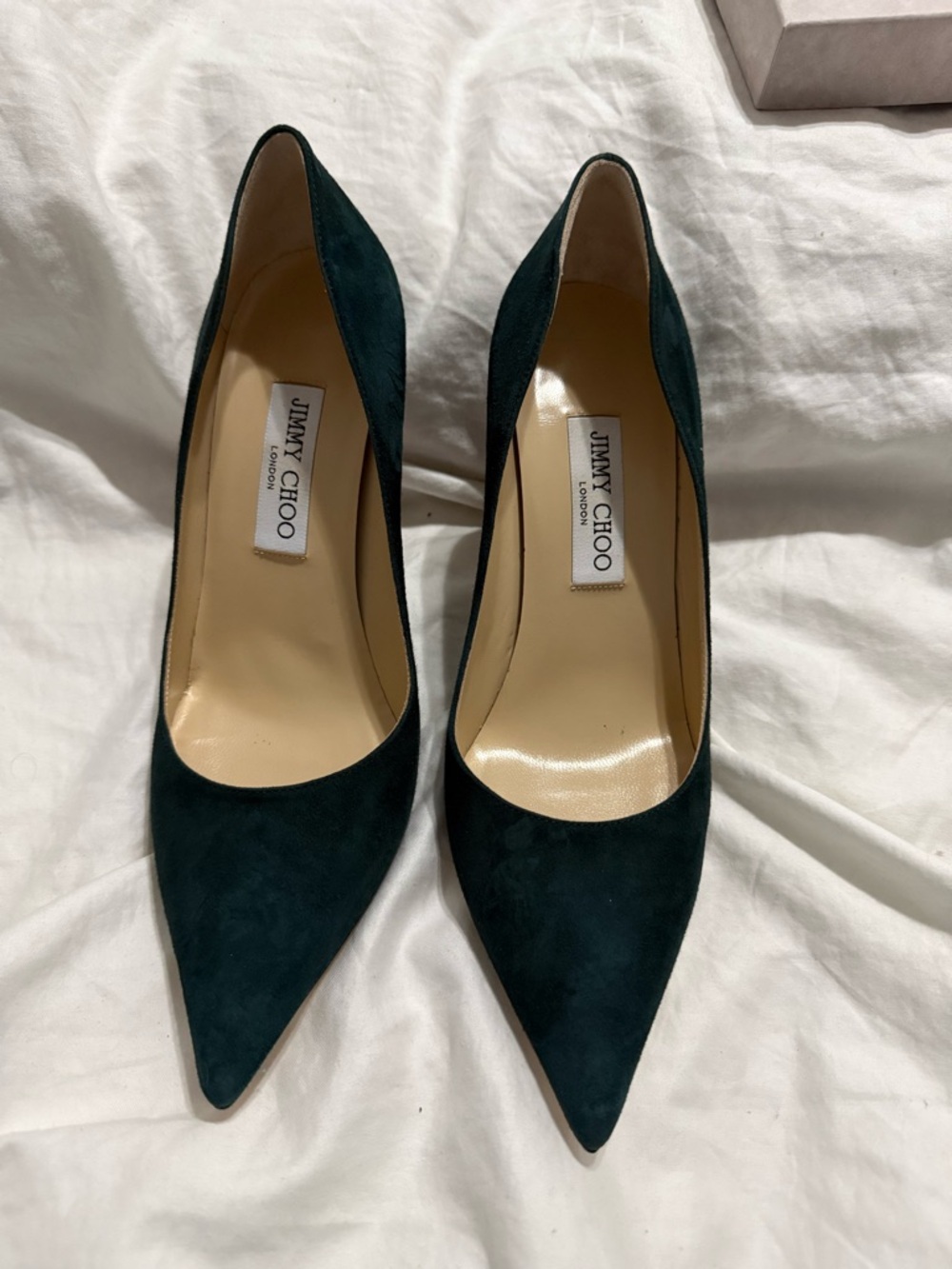 Jimmy Choo Dark Teal Suede Pointed Toe Pumps